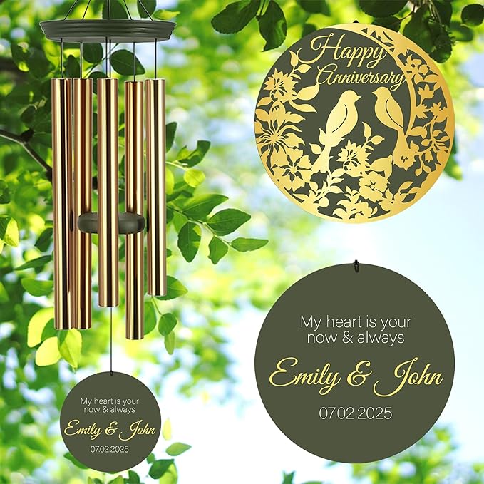 ASTARIN Happy Anniversary Wind Chimes Personalized, Deep Tone Wind Chimes for Memory Day, for Couple Friends Wife Husband, Marriage Keepsake Gift Ideas