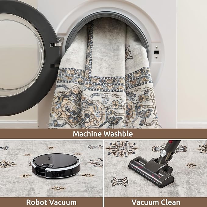 AMOAMI Vintage 2X6 Runner Rug Non Slip Soft Runners for Hallways Machine Washable Hallway Runner Bedside Rugs for Bedroom Long Rug for Hallways Entryway Laundry Room Kitchen Bathroom