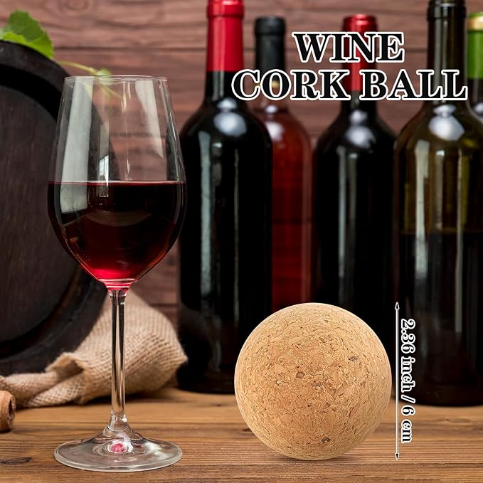 2 Pieces Wine Stopper Cork Ball 2.4 Inch/ 6.1cm Wooden Ball Bottle Corks, Replacement for Wine Decanters and Carafe Bottles, Set of Premium Wine Cork Lids Stoppers Replacement