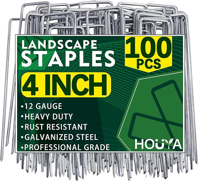 100 Pack Landscape Staples 4 Inch 12 Gauge Garden Stakes Galvanized Garden Staples Pins Anti-Rust Ground Stakes for Weed Barrier, Irrigation Tubing, Yard Lawn, Landscape Fabric