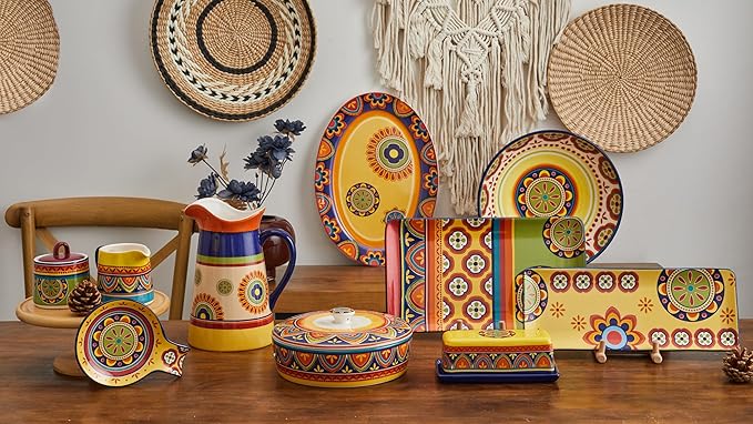 Bico Tunisian Ceramic 16 inch Oval Platter, Microwave & Dishwasher Safe