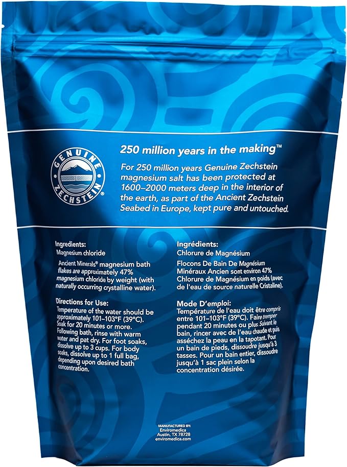 Ancient Minerals Magnesium Bath Flakes – Pure Zechstein Magnesium Chloride for Soaking and Whole-Body Replenishment, 8 lb Bag