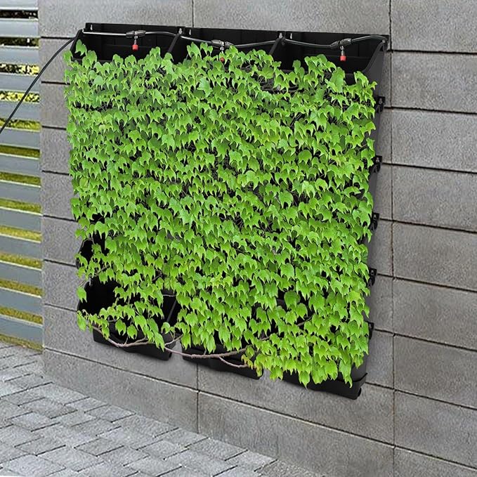 18 Pots Self-Watering Wall-Mounted Planter, 39.4”L x 39.4”H Vertical Wall Planter Self Watering Stackable Planters Vertical Garden Wall Garden Planter Outdoor Indoor for Herbs Flowers Strawberries