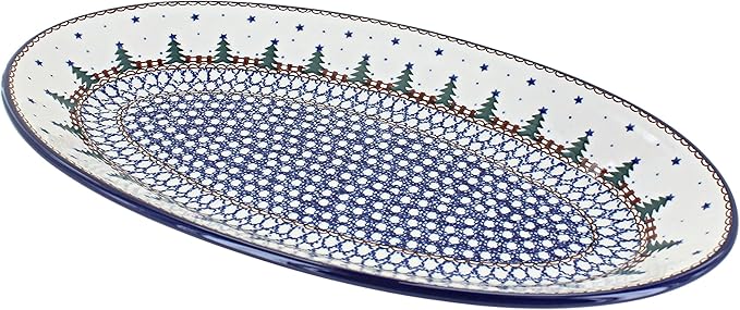 Blue Rose Polish Pottery Rustic Pines Oval Platter