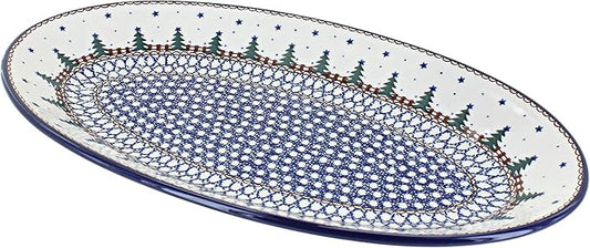 Blue Rose Polish Pottery Rustic Pines Oval Platter