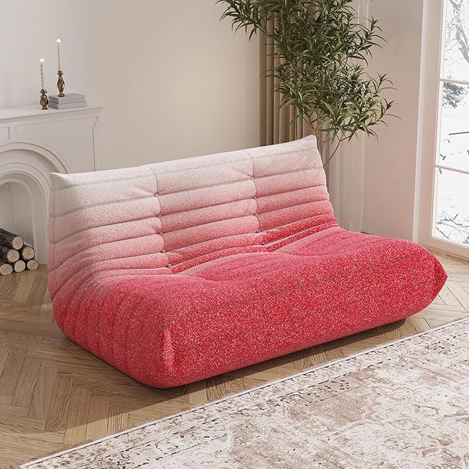 Bean Bag Chair, Loveseat Fireside Chair Bean Bag Sofa Large Bean Bag Chair for Adults, 2 Seater Bean Bag Chairs for Teens with High Density Comfortable Foam, Bean Bag for Living Room (Pink&White)