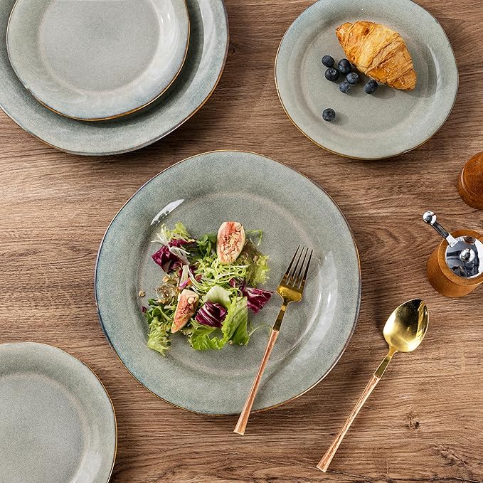 AmorArc Ceramic Dinnerware Sets, Handmade Stoneware Reactive Glaze Plates and Bowls Set, Scratch Resistant | Dishwasher & Microwave Safe Dishes Set, Service for 4 (12pc)