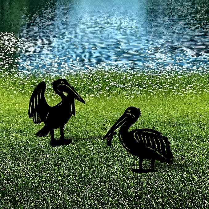 3 Pack Pelican Metal Garden Decorative Stakes, Weather Proof Silhouette Statues for Yard, Patio,Outdoor Decor for Pelican Lovers and Pet Owners
