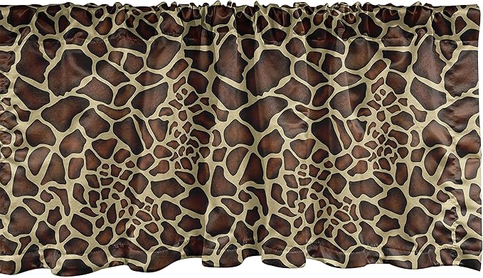 Ambesonne Zambia Window Valance, Giraffe Skin Pattern Wildlife Symbolic Zoo Hippie Style Picture, Curtain Valance for Kitchen Bedroom Decor with Rod Pocket, 54" X 18", Yellow Redwood