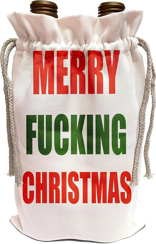 3dRose Wine Bag, 13.5" by 8.5", Merry Fucking Christmas