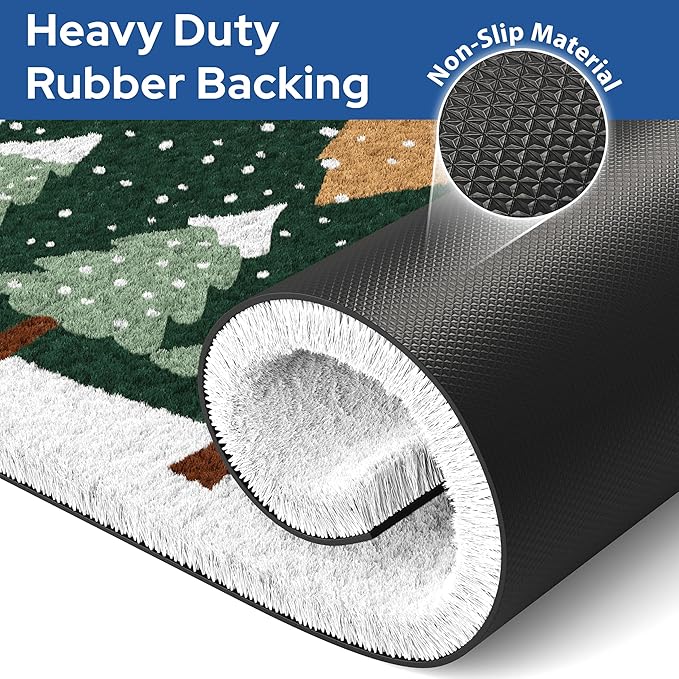 Barnyard Designs Natural Coco Coir Christmas Doormat - Large Cute Non-Slip Heavy Duty Backing Door Mat for Outside Entrance or Porch Entry, Brown (17x30, Winter Snow Forest)