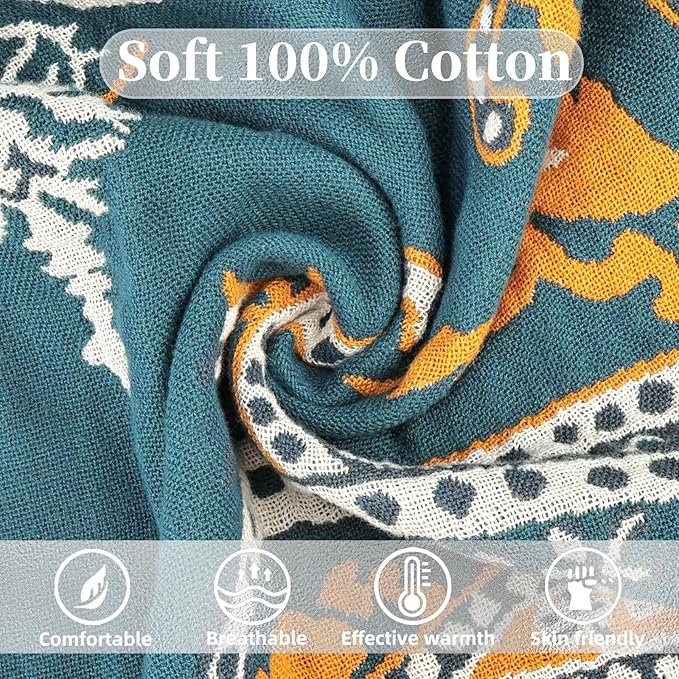 Boho Throw Blanket for Bed - 100% Pure Cotton Ultra Soft Rustic Quilt - Farmhouse Decor Bed Blankets, All Season Rustic Throw for Sofa Couch Chair(60"×80", Boho Floral)