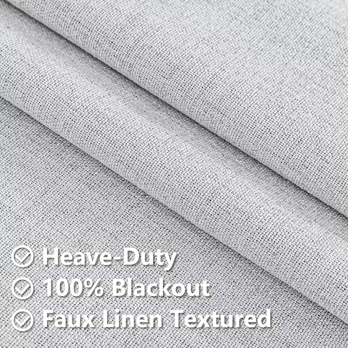 Blackout Curtains 96 Inches Long 2 Panels Set, 100% Black Out Textured Thermal Curtains, Grommet Privacy Light Blocking Drapes for Living Room Bedroom Luxury Deco(52W × 96L inch, Off-White)