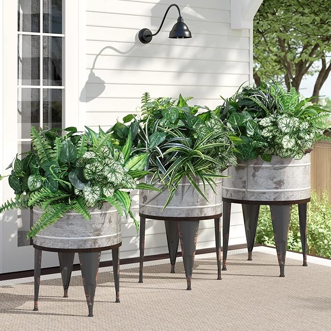 Artificial Greenery Plants Fake Plastic Leaves with Stems UV Resistant Large Bunches Outside Faux Plants Bushes for Outdoor Patio Garden Front Porch Yard Decor (Green)