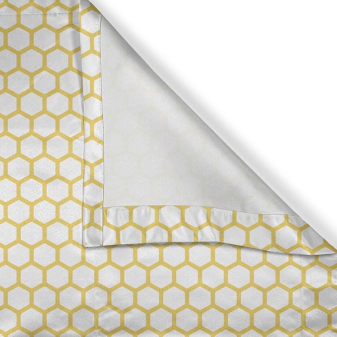 Ambesonne Yellow and White Valance & Tier Curtain 3 pcs Set, Hexagonal Pattern Honeycomb Beehive Simplistic Geometrical Monochrome, Window Treatments for Room Kitchen Decor, 55" x 24", White Yellow