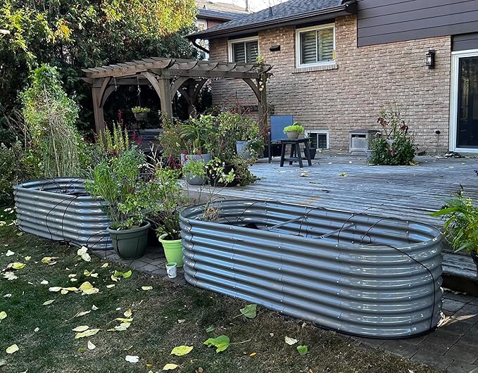 1 Pack 8x3x2FT Galvanized Raised Garden Bed Kit Oval Metal Ground Planter Box Outdoor Bottomless Planter Raised Beds for Vegetables Flowers Herbs Fruits, Gray