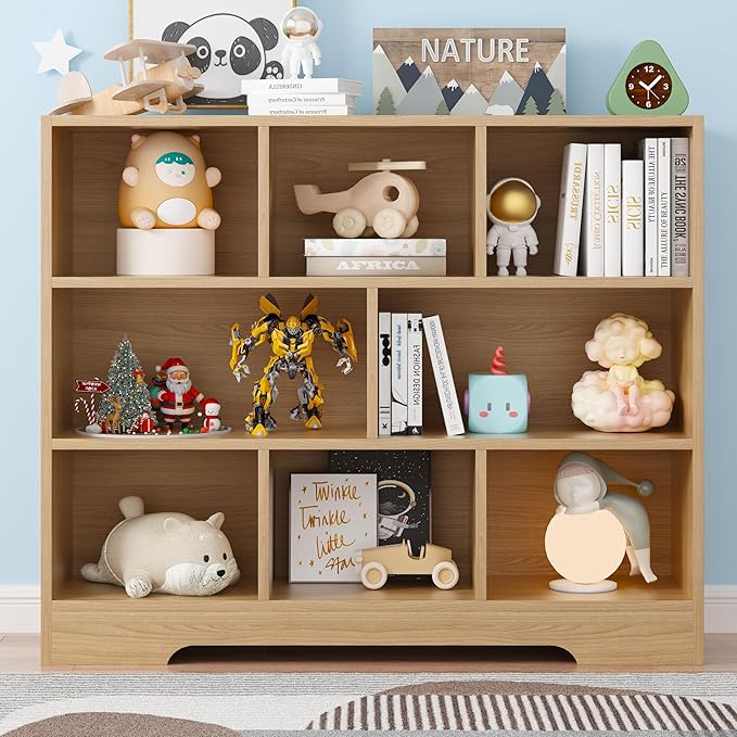 Book Shelf, 8 Cubes Storage Organizer, Freestanding Wooden Bookshelf Cube Shelf for Bedroom, Living Room, Home Office, 3-Tier Open Shelf Wooden Bookcase