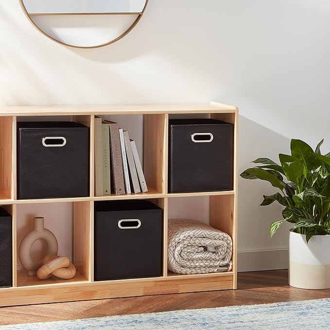 Amazon Basics Collapsible Cube Storage Organizer Bins, 6-Pack, 10.5 x 10.5 x 11 inches, Black