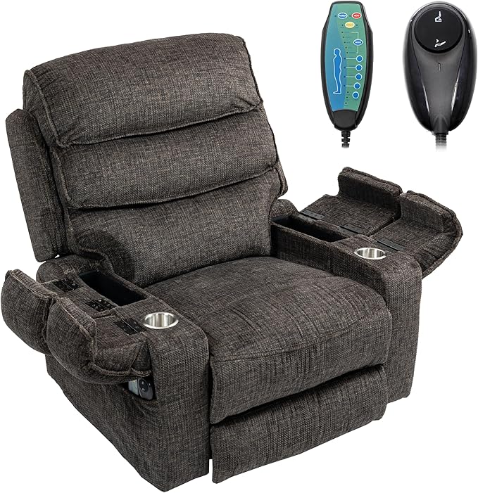 27in Extra Wide Power Lift Recliner Chair for Big Tall with Extended Footrest Heat Massage, Oversized Electric Lift Recliner Chairs for Adults Elderly Seniors, Arm Storage & Cup Holders