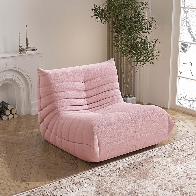 Bean Bag Chair, Fireside Chair Bean Bag Sofa Large Bean Bag Chair for Adults, Bean Bag Chairs for Teens with High Density Comfortable Foam, Memory Foam Bean Bag for Living Room, Bedroom (Pink)