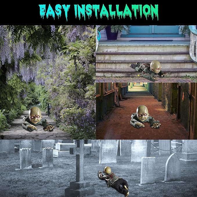 AW Halloween Animated Decoration Crawling Baby Zombie Scary Sound Sensor Activated Ghost Baby Doll Haunted House Flashing Eyes Party Outdoor Decor 2025