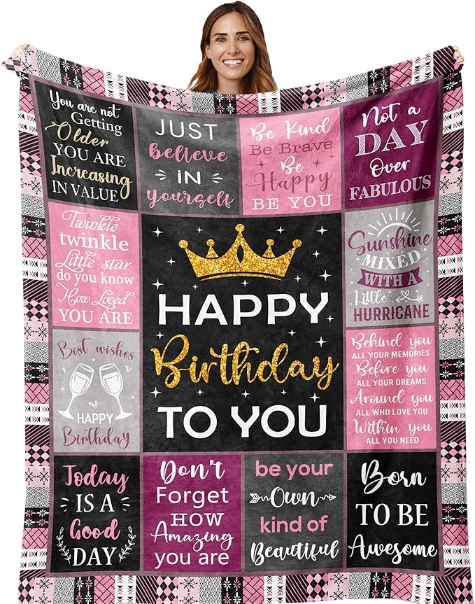 Birthday Gifts for Women/Girls/Her, Happy Birthday Decorations Blanket 50"X60", Gifts for Women Birthday Unique, Birthday Gifts for Mom/Daughter/Friend/Sisters, Women Birthday Gift Ideas