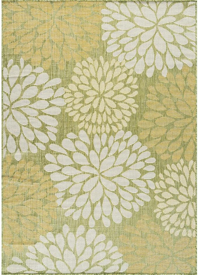 Beverly Rug Outdoor Rug 8x10 Modern Exotic Tropical Leaf Area Rugs for Indoor and Outdoor Patio Deck Porch Garden Water Resistant Washable Outside Carpet (8 x 10 Green)