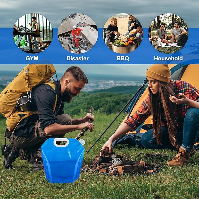 5 Pcs Collapsible Water Bottles Container Bag, 1.3 Gallon No-Leak Freezable Water Storage Bag, BPA Free Food Grade Plastic Storage Water Jug for Outdoors Camping Hiking Backpack Emergency