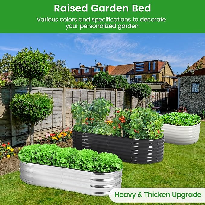 2 Pcs 4.5x2x1ft Oval Raised Garden Bed, Galvanized Raised Beds,Open-Ended Base Metal Raised Planter Beds,Planter Raised Boxes for Vegetables, Flowers,Tool-Free Asse,Rubber Edge