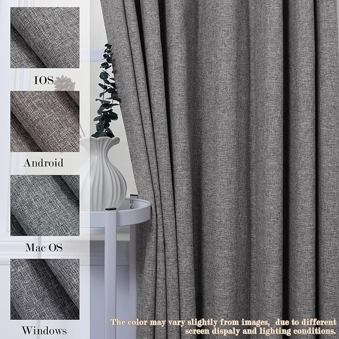100" W x 84" L Faux Linen Room Divider Curtains, Full Blackout Pinch Pleated Drapes for Traverse Rod, Bedroom Divider Privacy Drapery with Hooks for Ceiling Track, 1 Panel, Gray