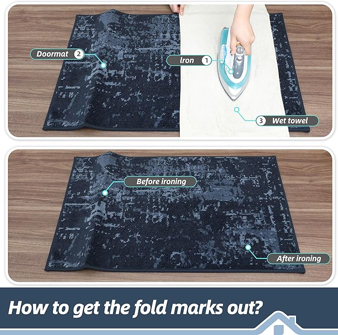 BEQHAUSE Dirt Trapper Door Mat 32"x48" Non-Slip Door Mats Washable Entryway Rugs Stain Resistant Doormat Absorbent Welcome Floor Mat for Front Back Door, Muddy Wet Shoes & Paws,Blue