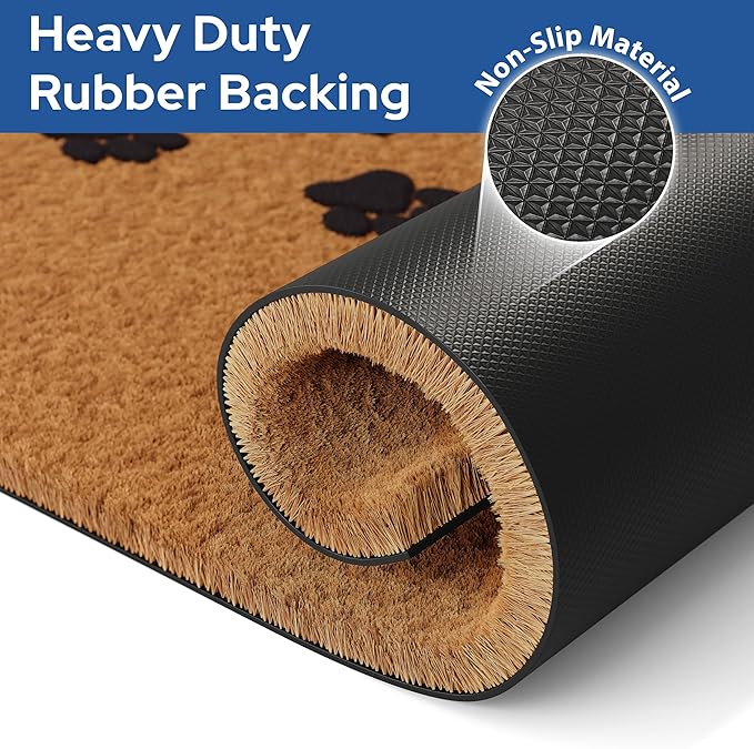 Barnyard Designs Natural Coco Coir Heavy Duty Backing Doormat - Large Cute Non-Slip Front Door Welcome Mat for Outside Entrance or Porch Entry, Brown (17x30, Paws)