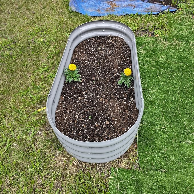 2 Pack 4x2x1FT Galvanized Raised Garden Bed Kit Oval Metal Ground Planter Box Outdoor Bottomless Planter Raised Beds for Vegetables Flowers Herbs Fruits, Green