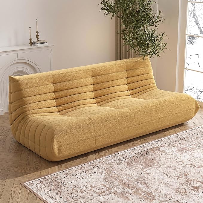 Big Bean Bag Chairs for Adults, 3 Seater Large Bean Bag Chair Sofa, Fireside Chair Lazy Sofa Chair with High Density Comfortable Foam, Modern Bean Bag for Living Room, Bedroom, Office (Yellow)