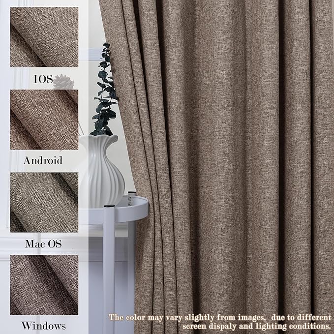 100% Blackout Linen Textured Drapes for Bedroom Pinch Pleated Curtains for Track System Portable Drapery for Sliding Glass Door/Storage/Space Room Divider, 70" Wx84 L, 1 PC, Light Brown