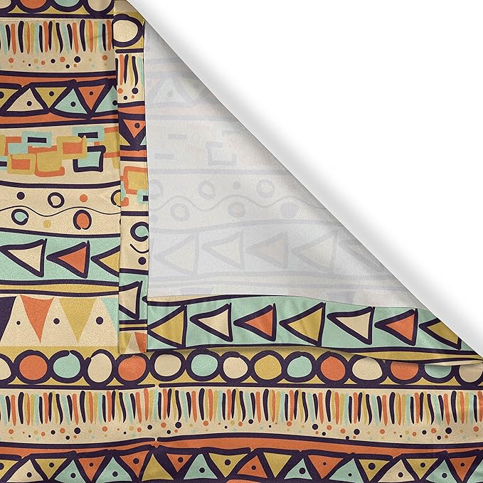 Ambesonne Prehistoric Valance & Tier Curtain 3 pcs Set, Mexican Style Doodles with Triangles Circles Folkloric Geometric Tribal, Window Treatments for Kitchen Room Decor, 55" x 24", Pastel Yellow