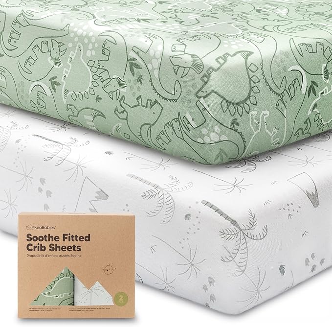 2-Pack Organic Crib Sheets for Boys, Girls - Jersey Fitted Crib Sheet, Baby Crib Sheets Neutral, Crib Mattress Sheet, Cotton Crib Sheets, Breathable Crib Sheet, Baby Mattress Sheets (DinoDood)