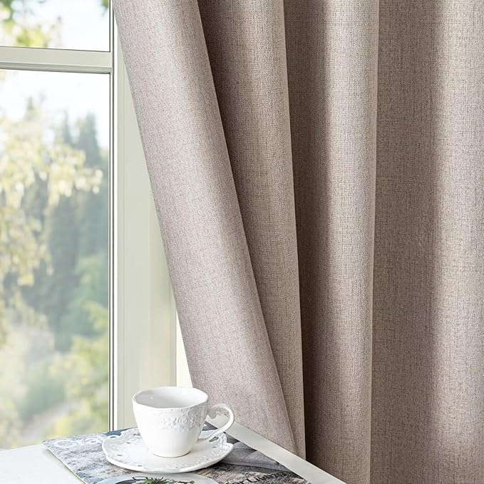 Blackout Curtains 84 Inch Length 2 Panels Set, 100% Black Out Textured Thermal Curtains, Grommet Privacy Light Blocking Drapes for Living Room Bedroom Luxury Decor(52W × 72L inch, Beige)