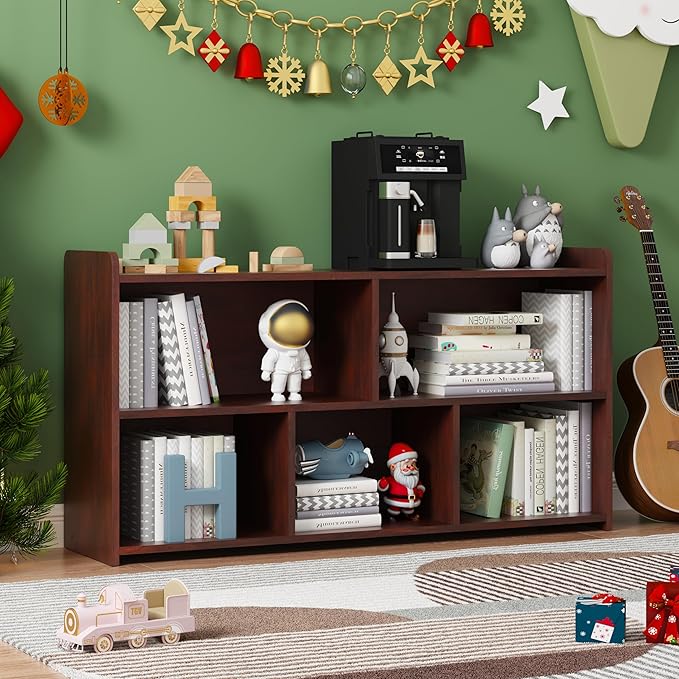 Book Shelf, 5 Cubes Storage Organizer, Open Bookshelf Wooden Bookcase, Freestanding Cherry Bookshelf Cube Shelf for Bedroom, Living Room