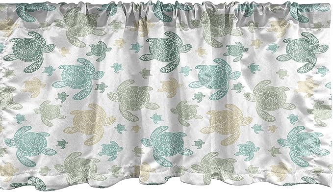 Ambesonne Turtles Window Valance, Illustration of Repeating Motifs of Animal Print in Assorted Tones, Curtain Valance for Kitchen Bedroom Decor with Rod Pocket, 54" X 18", Seafoam Grey