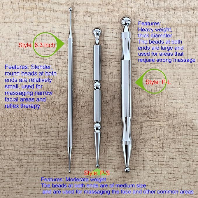 BYYDDIY 6.3inch Stainless Steel Dual Head Facial Reflexology Tools,Ear Massage Tool,Body Point Probe Pen &Trigger Point Massager Tool for Deep Tissue (6.3inch)