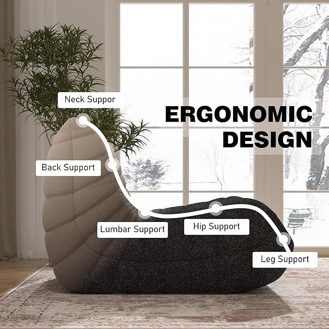 Bean Bag Chair, Fireside Chair Bean Bag Sofa Large Bean Bag Chair for Adults, Bean Bag Chairs for Teens with High Density Comfortable Foam, Memory Foam Bean Bag for Living Room, Bedroom (Black&White)