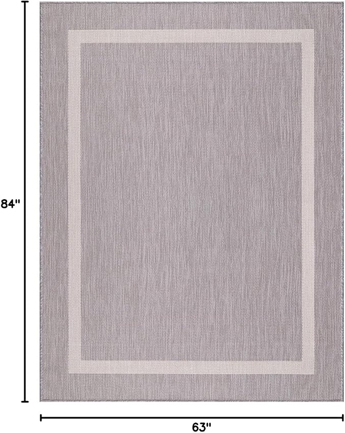 Bordered Outdoor Rug 5x7 Washable Outside Carpet for Indoor Patio Porch Waterproof Easy Cleaning Non Shedding Area Rugs Gray 5 x 7