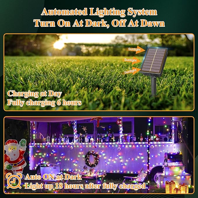 2 Pack Solar String Lights Total 240LED 80FT, IP67 Waterproof Solar Lights for Outside with 8 Modes, Upgraded Solar Panel Fairy Lights for Garden Party Wedding Decorations (Multicolor) …