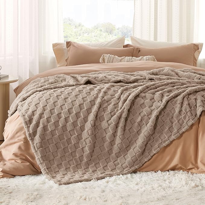 Bedsure GentleSoft Blankets Queen Size for Bed - Super Soft Cozy Blanket for Women Men Girls, Large Fuzzy Fleece Throw for Bedroom Decor, Light Taupe, 90x90 Inches
