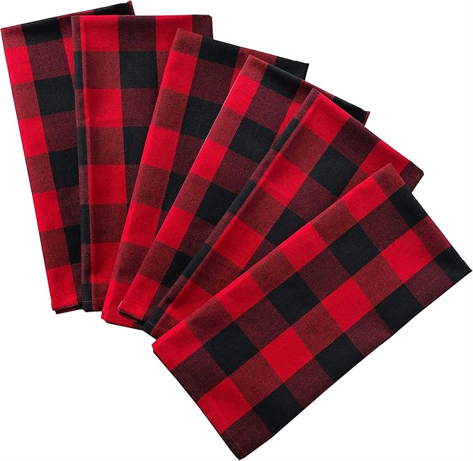 Buffalow Plaid Cloth Napkins, Check Napkins,Cloth Napkins,Cotton Napkins,Dinner Napkins Cloth,Dinner Napkins,Cloth Napkins Set of 12 Cotton,Napkins Cloth,Cloth Napkins cotton- 18x18 Red Black