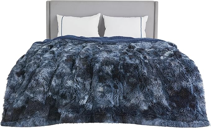 Bedsure GentleSoft Fluffy Tie Dye Navy Blue King Size Blanket for Bed, Thick Soft Sherpa Faux Fur Fleece Bedding Fuzzy Plush Winter Warm Large King Blanket, Cozy Blue Gifts for Men Women, 108x90