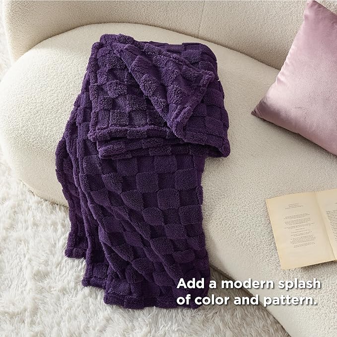 Bedsure GentleSoft Purple Throw Blanket for Couch - Checkered Fleece Blankets Gifts for Women Men Girls, Cute Soft Cozy Throw for Bedroom Home Decor Gifts, 50x60 Inches