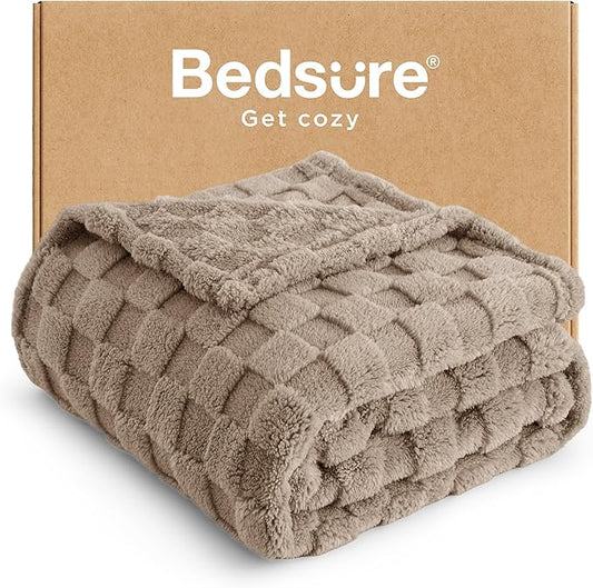 Bedsure GentleSoft Light Taupe Throw Blanket for Couch - Checkered Fleece Blankets Gifts for Women Men Girls, Cute Soft Cozy Throw for Bedroom Home Decor Gifts, 50x60 Inches