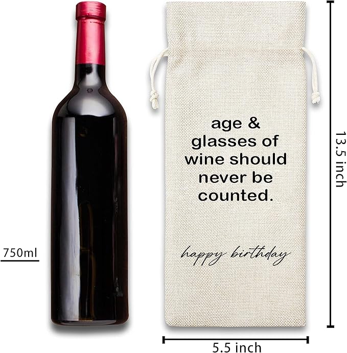 Birthday Gifts Wine Bag - Gift For Colleague, Co-worker, Boss, Emplyoee, Dad, Mom, Grandpa, Grandma Superior and Neighbor - Cotton Burlap Wine Bag (1 Pcs) - WB040